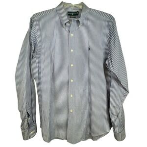 Ralph Lauren Polo Mens‎ Custom Fit Button Down Long Sleeve Blue Stripe Shirt XL